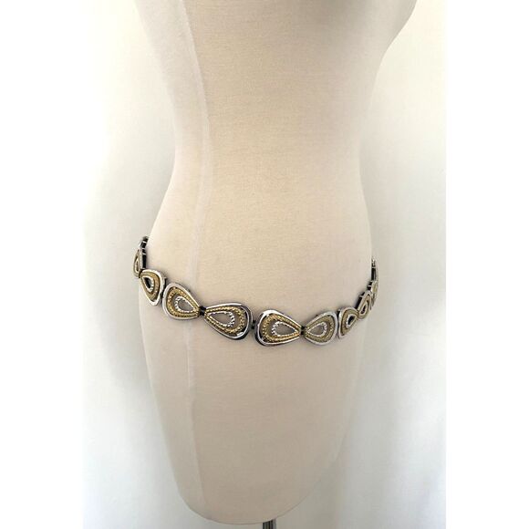 Vintage Gold Silver Stretchy Metal Belt 80's Retro Accessory - Picture 3 of 6